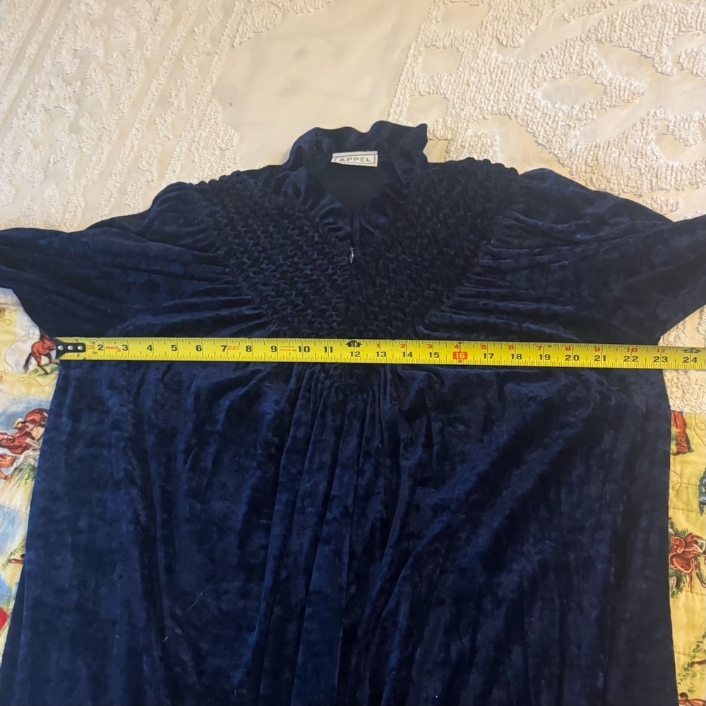 Plush Robe 1980s Zip front crushed Velour Royal Blue Maxi Housedress - Picture 9 of 16